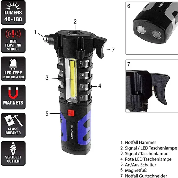 Auto-Arbeitslampe mit Warnsignal und Nothammer ZJ-809