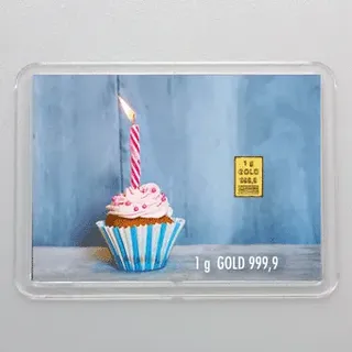 Goldbarren 1g Muffin/Happy Birthday (Flip)