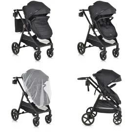 Moni Kinderwagen 2 in 1 Tokyo 22 kg umbaubar Wickeltasche Stoßdämpfer klappbar schwarz