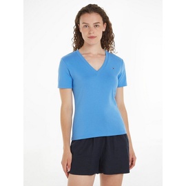 Tommy Hilfiger T-Shirt TOMMY HILFIGER Gr. XXL (44), blau (blue spell) Damen Shirts V-Shirts mit Logostickerei