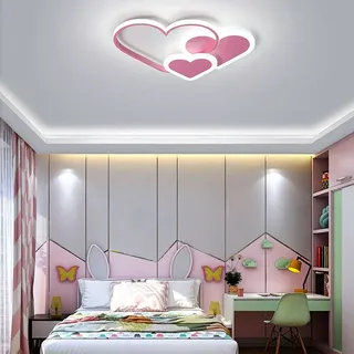 WSIKGHU 110-220V Kinderlampe Decke Kinderzimmer Lampe Decke Deckenleuchte LED Kreative Herzförmig Kinderlampe Dimmbar Kinderzimmer 52 x 35 x 6 cm Deckenleuchte mit Fernbedienung (rosa)