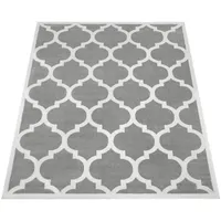 Paco Home Designer Teppich Marokkanisches Muster Kurzflorteppich Modern Trend Grau Weiß, Grösse:80x150 cm,