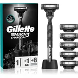 Gillette Mach3 Charcoal Rasierer mit Ständer + Ersatzklingen 6 St.