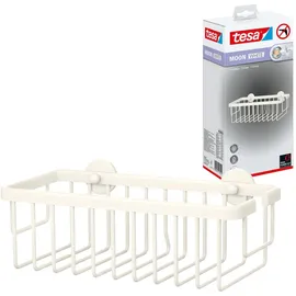 Tesa MOON WHITE Duschablage zur Wandmontage ohne Bohren, weiß matt - einstöckig und extra tief - für Bäder im Industrial Style und moderne Badezimmer - mit Klebelösung - 250 mm x 92 mm x 125 mm