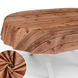 Stoff Tischdecke Tischwäsche Textil Tischtuch Baumwolle Polyester Gewebe abwaschbar pflegeleicht, in rund oval eckig Holz Braun Oval 240x140cm mit Saum (Eingefasst)