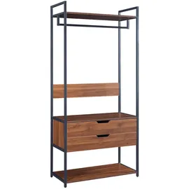 [en.casa] Larem Garderobenständer 180 x 84 x 40 cm Schwarz / Walnussoptik