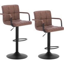 Woltu Barhocker 2er Set Barstuhl Tresenhocker Bistrohocker Designer Hocker mit Rückenlehne, Kunstleder in Antiklederoptik höhenverstellbar drehbar Stahl Dunkelbraun