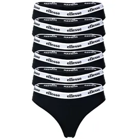 Ellesse Damen Strings, 6er Pack - HILLAR, Unterwäsche, Cotton Stretch, Logobund Schwarz XS