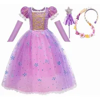 MISS & MR BM Rapunzel Kostüm für Kinder - Prinzessin Kleid Mädchen Prinzessin Kostüm mit Rapunzel Kleid Kostümperücke für Geburtstag Party Weihnachten Halloween Karneval (5-6 Jahre, 116 cm)