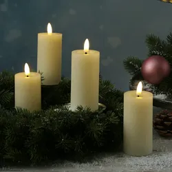 LED Kerzenset LINA Rustik Optik für Adventskranz D 5cm Timer creme 4St