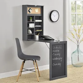 [en.casa] Klappschreibtisch Schreibtisch zum Ausklappen Wandklapptisch mit Tafel und Pinnwand Dunkelgrau - Dunkelgrau