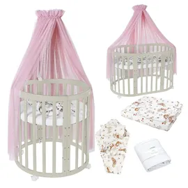 Waldin Babybett OWAL Kinderbett 7in1 mit Matratze, mitwachsendes Kinder-Bett