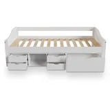 Juskys Funktionsbett Nalu 90x200 cm - Holz Bett mit Lattenrost & Schubladen - Stauraumbett Weiß