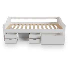 Juskys Funktionsbett Nalu 90x200 cm - Holz Bett mit Lattenrost & Schubladen - Stauraumbett Weiß