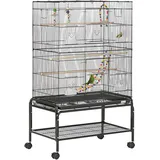 Vogelkäfig Aus Stahl Mit Sitzstangen, Spielzeug, Futterbehältern Und Tablett, 79 X 49 X 133 Cm, Schwarz
