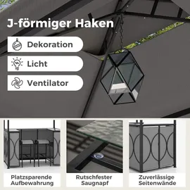 Costway Gartenbar Set Bartisch mit 2 Barhockern 120 x 60 x 110 cm Grau/Braun