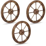 Relaxdays Wagenrad Holz 3er Set 40 cm braun