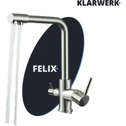 Felix | 3 Wege Premium Silber gebürstet Trinkwasser Armatur | Edelstahl Osmose Wasserhahn Küche |Mischbatterie - 360 Grad | Filter 3 Anschlüsse