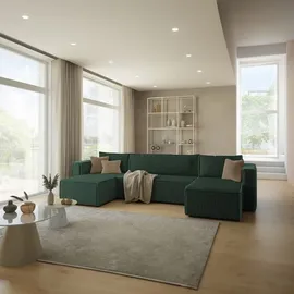 petits-meubles U-sofa 5-sitzig umbaubar Truhe Ezekiel Cord Tannengrün