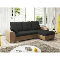 Fun Möbel Ecksofa DEKOS mit Schlaffunktion Cappuccino / Schwarz Ottomane Rechts - Schwarz