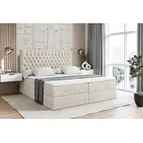 altdecor Boxspringbett mit H4 Matratze und Topper - 180 x 200 cm - SERENE - Taupe Samt - Polsterbett mit Bettkasten und Lattenrost, Bett mit Stauraum - Creme