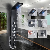 Duschpaneel Edelstahl LED Schwarz Duschsystem 6 Funktionen Duschsäulen Duschset