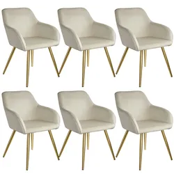 TECTAKE Esszimmerstuhl Marilyn Samtoptik, goldene Stuhlbeine  6er Setcreme/gold