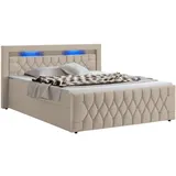 Juskys Boxspringbett Leona Samt 140x200 cm Beige