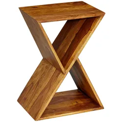 Kadima Design Extravaganter Beistelltisch aus Sheeshamholz, X-förmige Konstruktion, 2 Ablagen. 43x30x60 cm