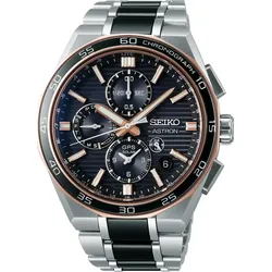 Seiko Astron 5X83 GPS Solar Dual Time Chronograph Limited Edition 2025" SSH180J1" - Roségold und Navy-Blau-Farbkombination,blau,grau / schwarz - 44,10mm