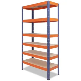 shelfplaza PRO 200x100x60 cm Schwerlastregal in blau-orange mit 6 Böden und 166 kg Traglast pro Boden