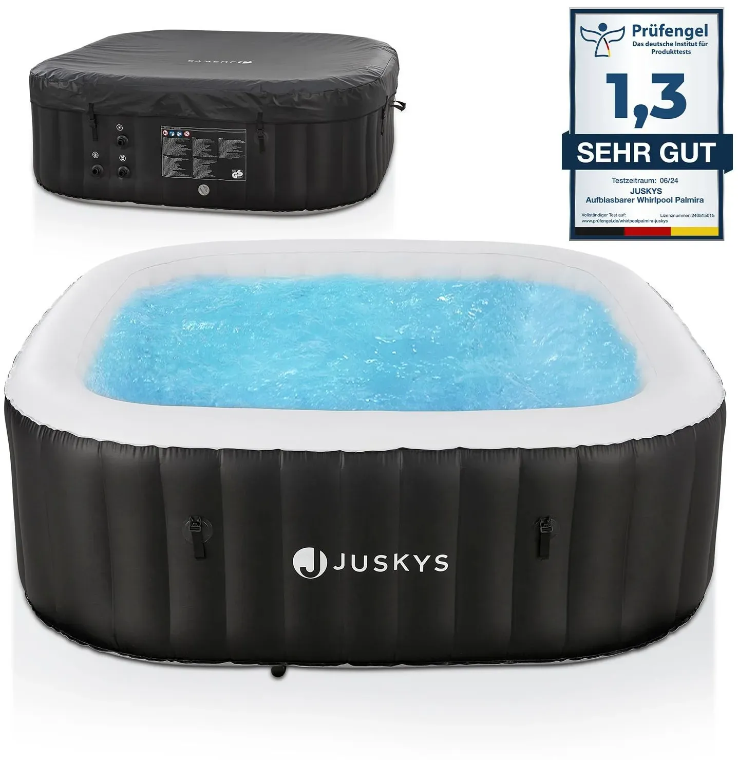 Juskys Whirlpool Palmira für bis zu 6 Personen - Outdoor Indoor Pool aufblasbar - eckig - Schwarz