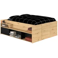 Parisot möbel Parisot Stauraumbett Eiche Artisan, schwarz Nachbildung,Kiefer,Eiche, Rechteckig,