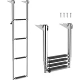 COSTWAY Poolleiter Bootleiter 4 Stufen, Teleskopleiter Schwimmbadleiter klappbar, Tragfähigkeit 227 kg (Ohne Handlauf) - Silber