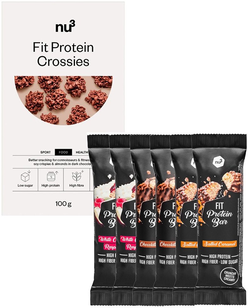 nu3 Fit Protein Crossies + Protein Bar, Salted Caramel + Protein Bar, Chocolate Brownie + Protein Bar, White Chocolate Raspberry 1 pc(s) set(s)