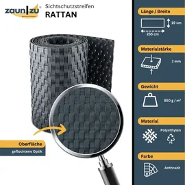 zaun|zu® Sichtschutzstreifen Rattan 255 x 1 cm Anthrazit