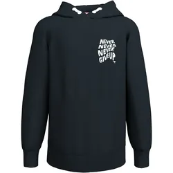 Kapuzensweatshirt KANGAROOS "NEVER GIVE UP", Jungen, Gr. 140/146, schwarz, Single Jersey, Obermaterial: 100% Baumwolle. Kapuzenfutter: 100% Baumwolle, bedruckt, modisch, Basic, Langarm Rippbündchen, Sweatshirts, Sweatshirt mit großem Rückendruck
