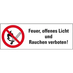 Aufkleber I Verbots-Kombischild Feuer, offenes Licht.., praxisbewährt, Folie, selbstklebend, 210x74mm, BGV A8