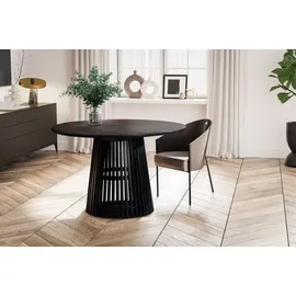 KADIMA DESIGN Runder Esstisch Modern mit Lamellengestell 120 cm Mangoholz Massiv Matt-Schwarz Handgefertigt für 4 Personen Lofoten Kollektion Kadima Design