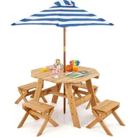 Costway Kindersitzgruppe, Natur, Holz, Gartenmöbel, Kinder-Gartenmöbel