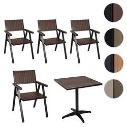 4er-Set Gartenstuhl+Gartentisch HWC-J95, Stuhl Tisch, Gastro Outdoor-Beschichtung, Alu Holzoptik ~ schwarz, dunkelbraun