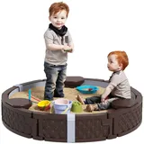 aiyaplay Sandkasten 120 x 120 cm Imprägniert Kinder Sandbox mit Sitzbänken Bodenvlies, Unterlage, wetterbeständige Sandkiste für Outdoor Spielzeug, Sandkästen