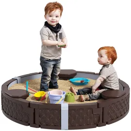 aiyaplay Sandkasten 120 x 120 cm Imprägniert Kinder Sandbox mit Sitzbänken Bodenvlies, Unterlage, wetterbeständige Sandkiste für Outdoor Spielzeug, Sandkästen