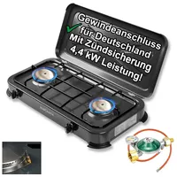 BlueCraft Gaskocher, (Gas-Kochfeld 2 flammen Propangas mit Schlauch Druckminderer Manometer), Campingkocher 2-flammig mit Zündsicherung Gasregler Manometer
