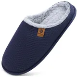 ONCAI Hausschuhe Herren Rückstellschaum Memory Foam Herren Pantoffeln und Mann Haus Schuhe mit Kunstpelz Futter und Indoor Outdoor Gummisohlen Plüsch Blau Größe 48 EU - 48 EU