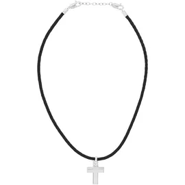Tom Tailor Kette mit Anhänger Edelstahl Leder Kreuz schwarz