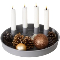 Metall Adventskranz mit 4 magnetischen Stab-Kerzenhaltern für Kerzen bis 2 cm Durchmesser,25cm Rund Kerzentablett Adventskranz Weihnachten Deko (Hellgrau)