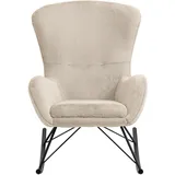 Dynamic24 Schaukelstuhl Lammfelloptik beige Schwingstuhl Schwingsessel Schaukelsessel