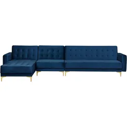 Ecksofa ABERDEEN Marineblau Samtstoff Rechtsseitig