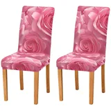 ODAWA Stuhlhussen mit rosa Rosen, dehnbar, Esszimmerstuhlhussen